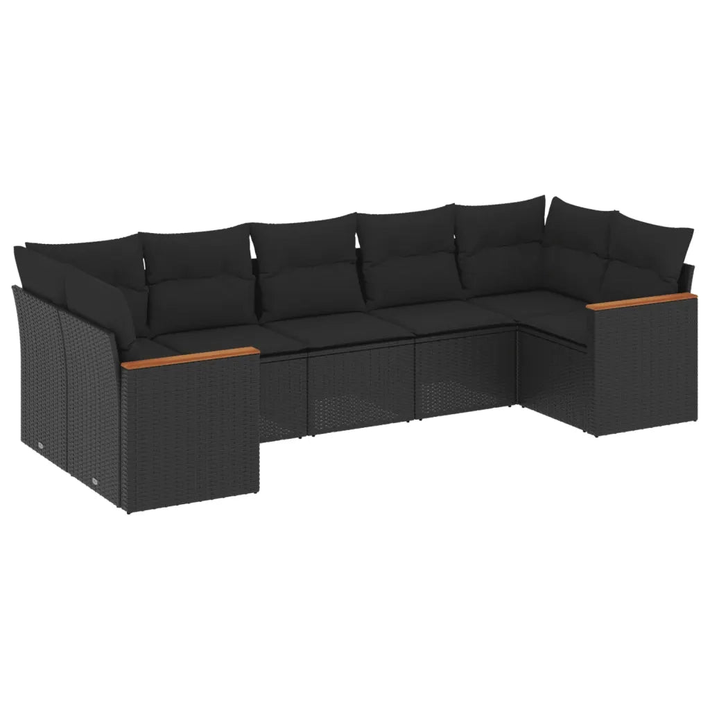 Set Divani da Giardino con Cuscini 7pz Nero Polyrattan