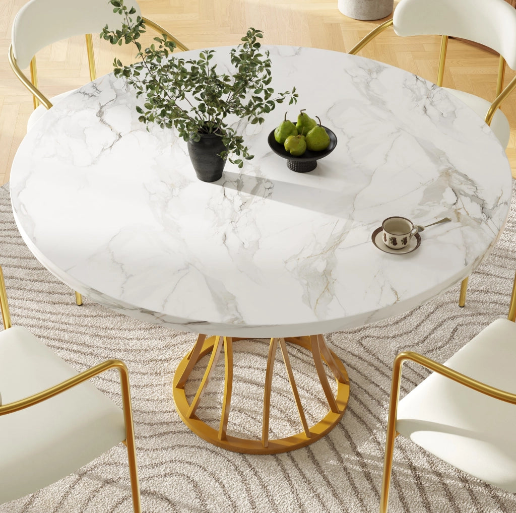 TAVOLO Rotondo 80x80x76 cm MDF e Metallo Colore Oro
