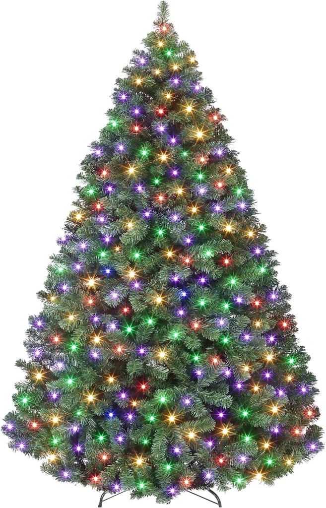 Albero di Natale Artificiale 140cm con 150 Luci 380 Rami Diametro 92cm e Base Metallica