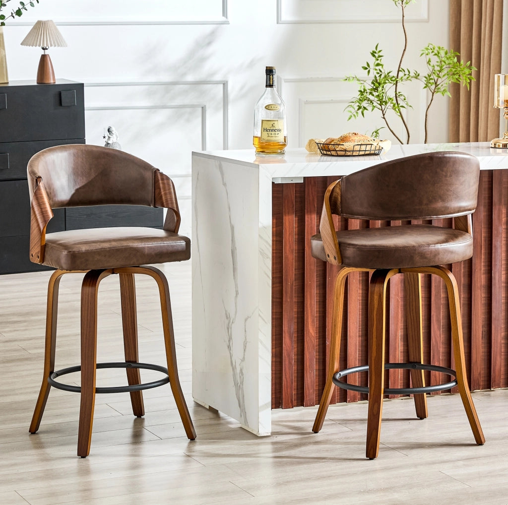 Set di 2 Sgabelli da Bar con Schienale in Legno e PU, Altezza 95 cm, stabili e comodi