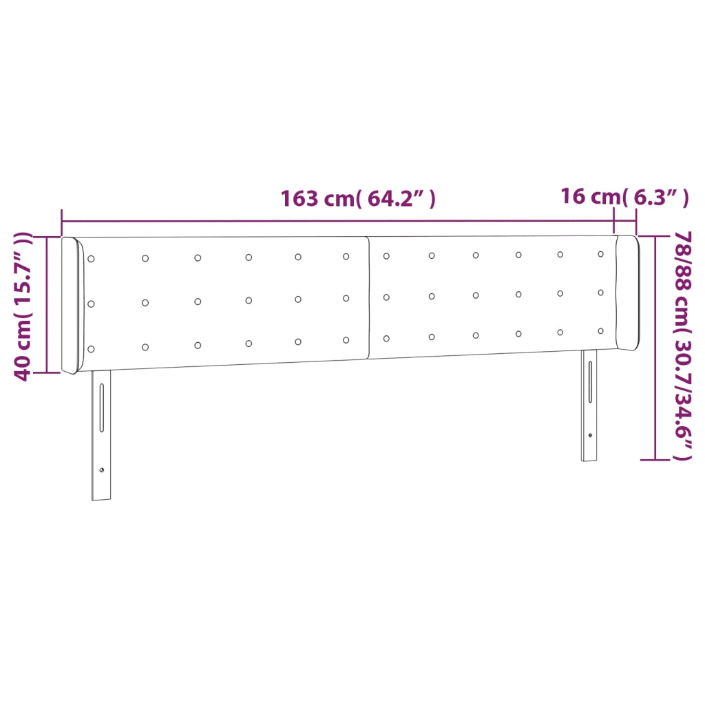 Testiera | Testata a LED Nera 163x16x78/88 cm in Similpelle