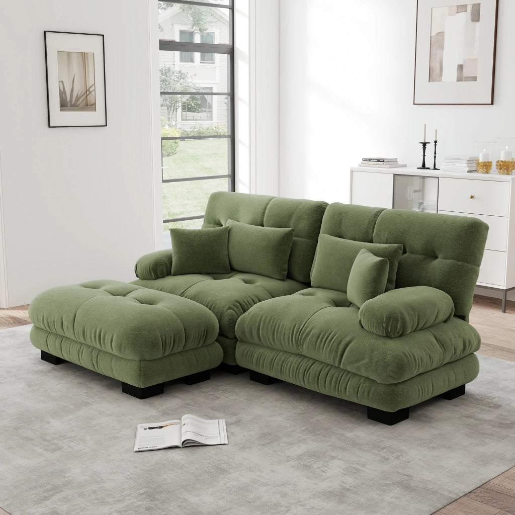 Divano Angolare Chenille con Ottoman e Cuscini ¨C MINIMAL ¨C Verde