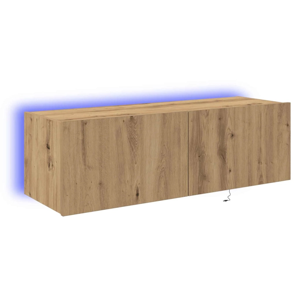 Mobile TV da Parete | Armadietto TV | Mobile Porta TV con LED Rovere artigianale 100 x 35 x 31 cm