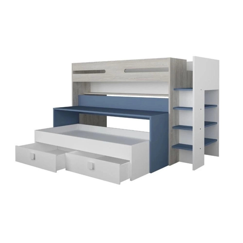 Letto a castello con scrivania estraibile 6070 colore bianco celeste