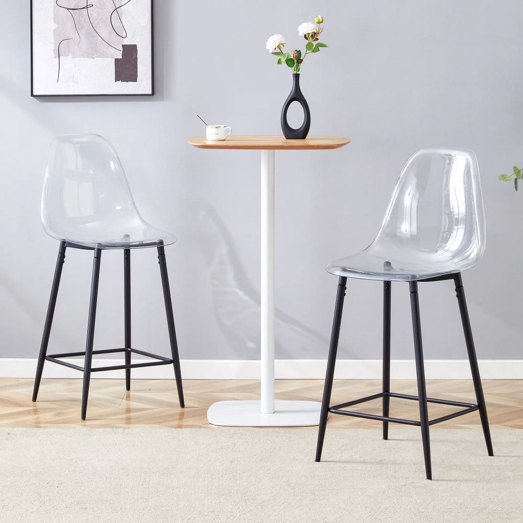 Set 2 Sgabelli da Bar Trasparenti, Design Moderno con Struttura in Metallo Argento/Oro/Nero, per Cucina, Bar o Sala da Pranzo (Solo Sedie, senza Tavolo)