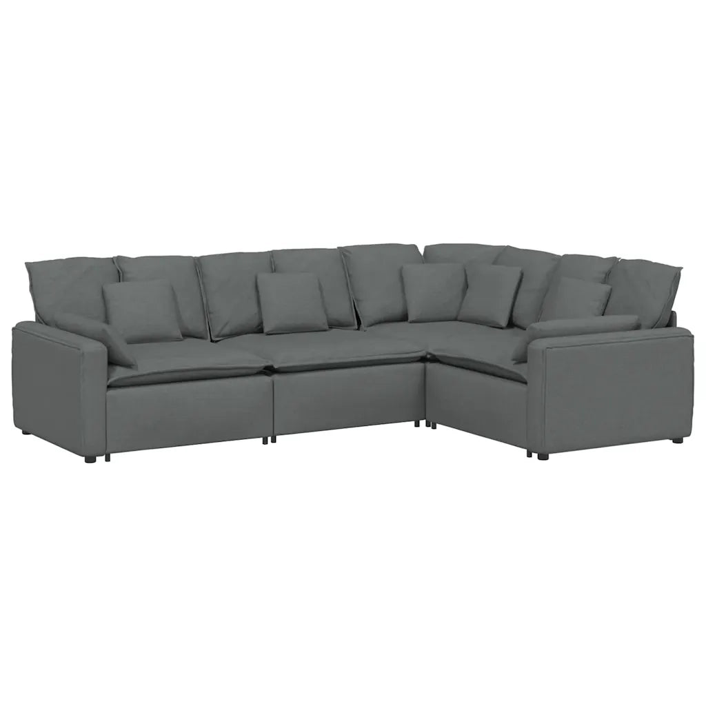 Divano Modulare con Cuscini in Tessuto Grigio Scuro 3321148