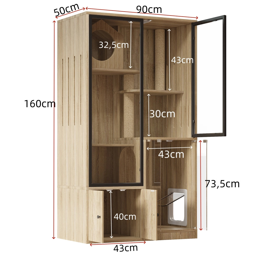 Mobile contenitore a più livelli con porta bloccabile e vetri panoramici per interni; 90×50×160 cm