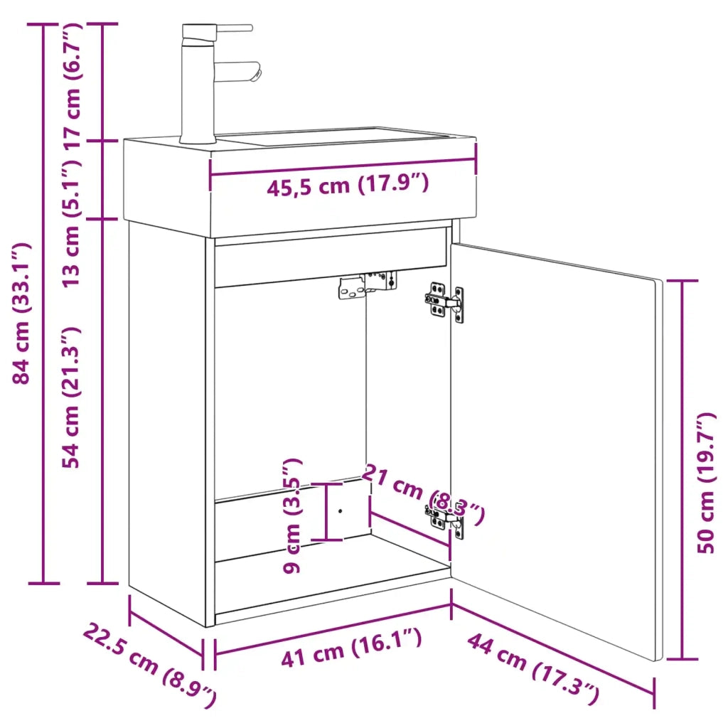 Mobile Bagno | Armadio da bagno con rubinetto Nero 45,5 x 25,5 x 84 cm