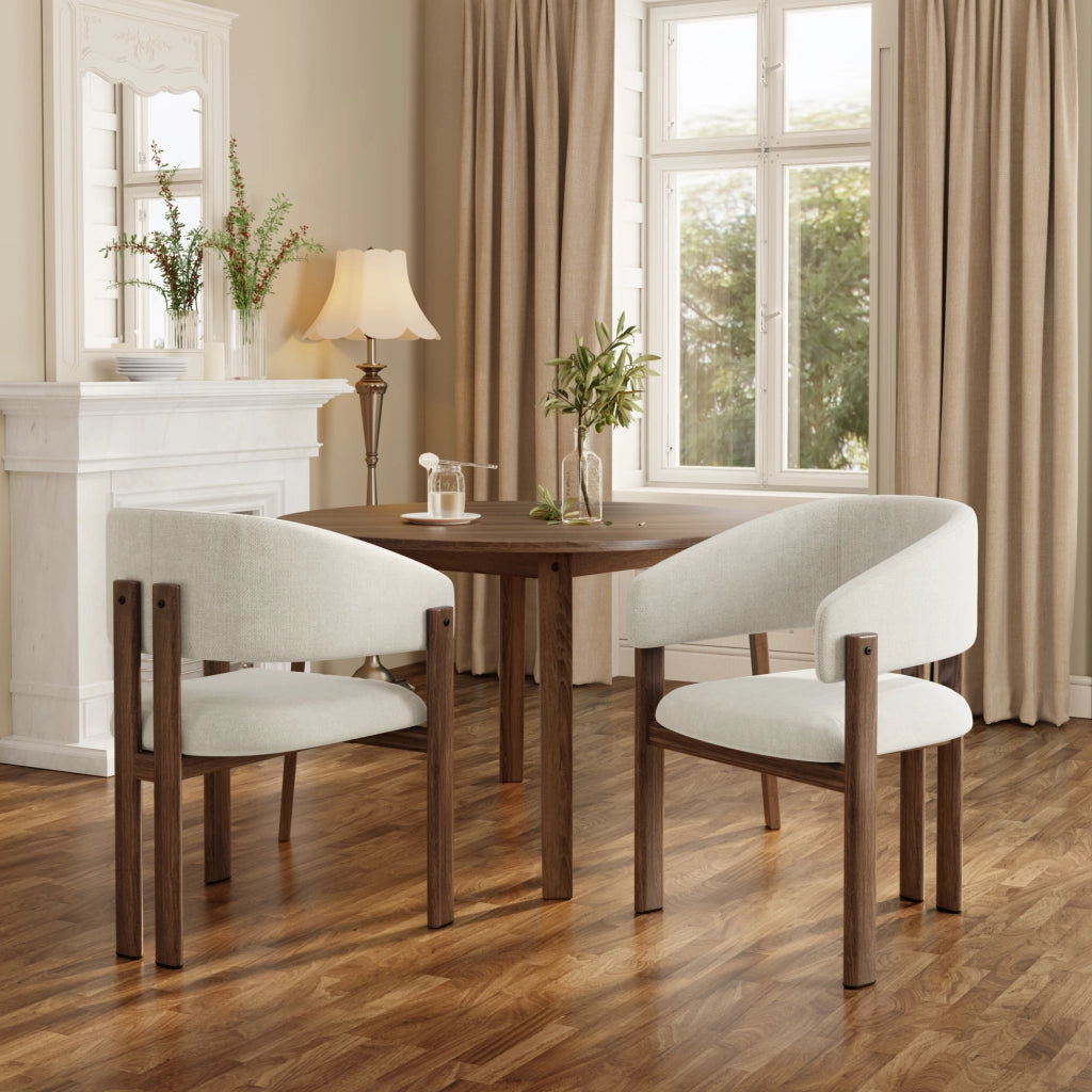 SEDIA con braccioli Set da 4 pezzi Metallo effetto noce e lino beige