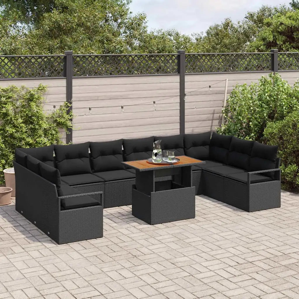 Set Divano da Giardino 11 pcs Nero Poly Rattan 3358501