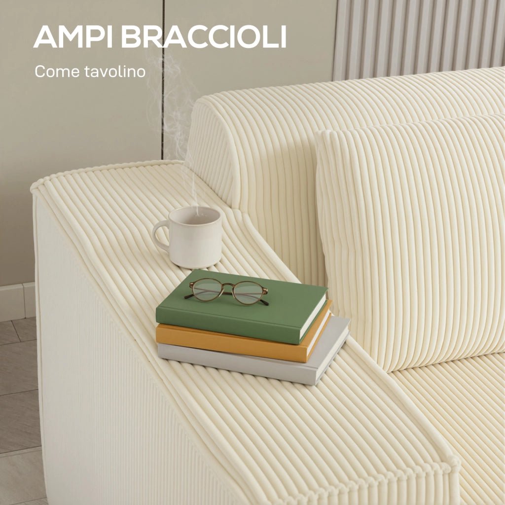 Divano 3 posti modulare con seduta profonda ¨C Xylo ¨C Velluto a coste beige con braccioli larghi e 2 cuscini