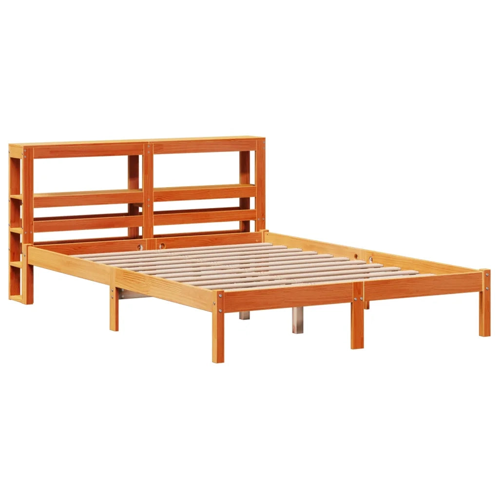 Giroletto con Testiera-Struttura Letto con testiera Marrone Cera 150x200 cm Massello Pino 631196