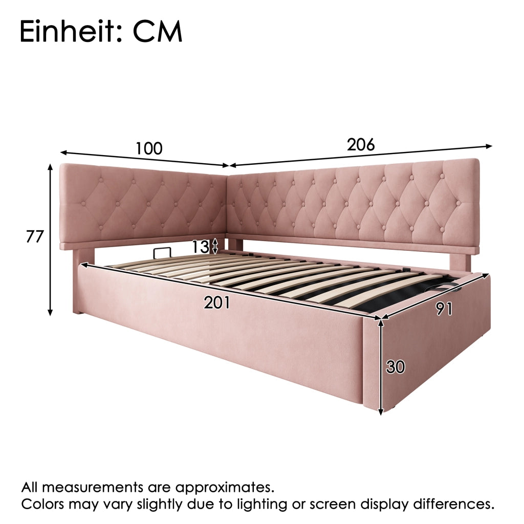 Letto singolo in velluto rosa 90x200 cm