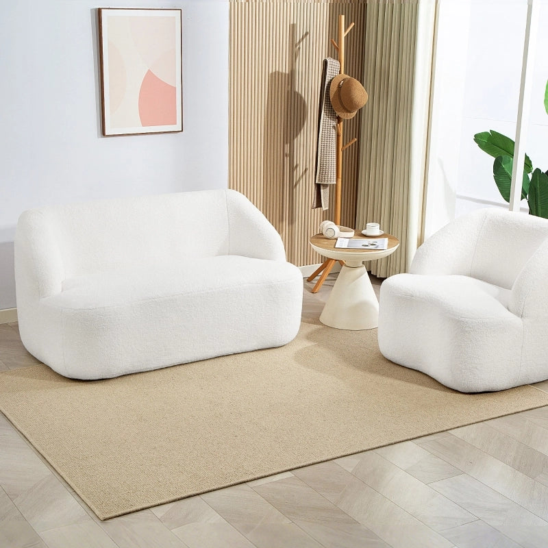 Divano 2 posti 142x85x73.5 cm con design curvo e base antiscivolo in poliestere bianco
