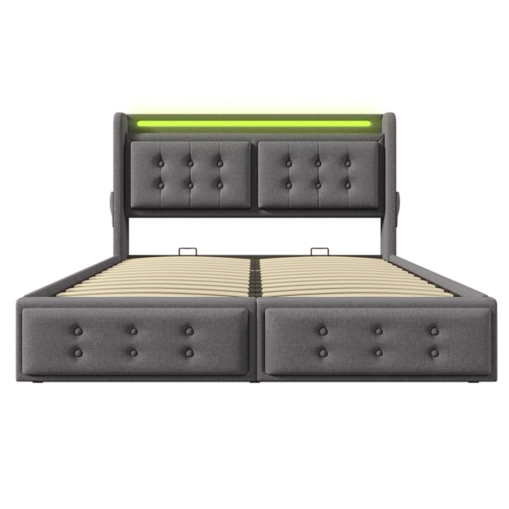 Letto matrimoniale 180x200 cm con testiera LED e contenitore