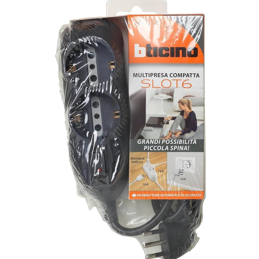 Multipresa bticino 3695gb 4 prese bipasso 10/16a grigia con cavo 1,5mt
