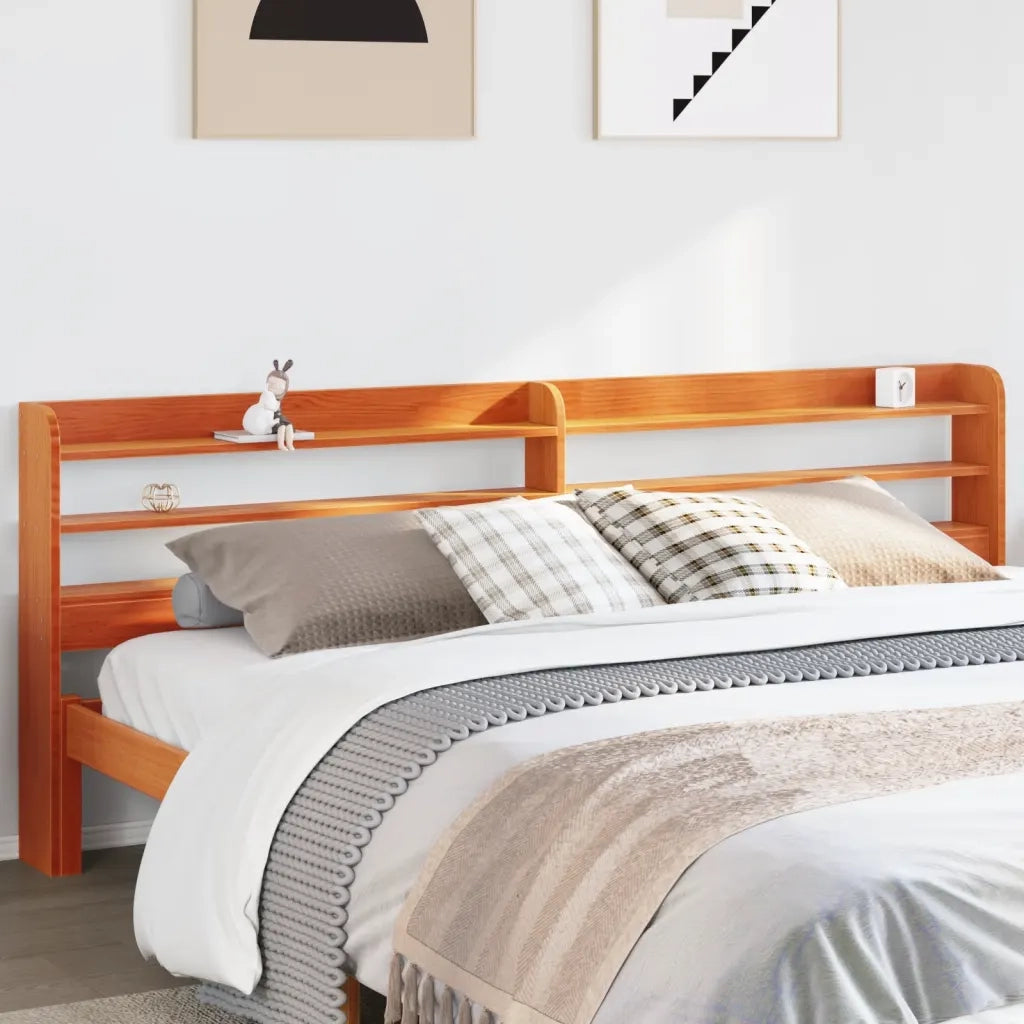 Testiera con Ripiani-Testata contenitore Marrone Cera 180 cm Legno Massello di Pino 450541