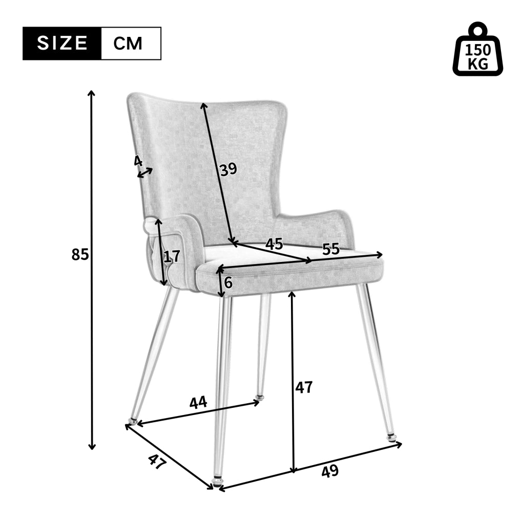 Sedia da pranzo 55x55x85 cm beige – velluto, set da 2