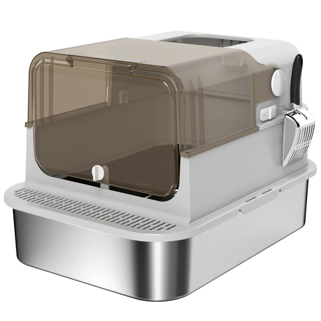 Lettiera Chiusa per Gatti XXL a 2 Porte 70x50x46,5 cm Vaschetta in Acciaio Inox Grigio