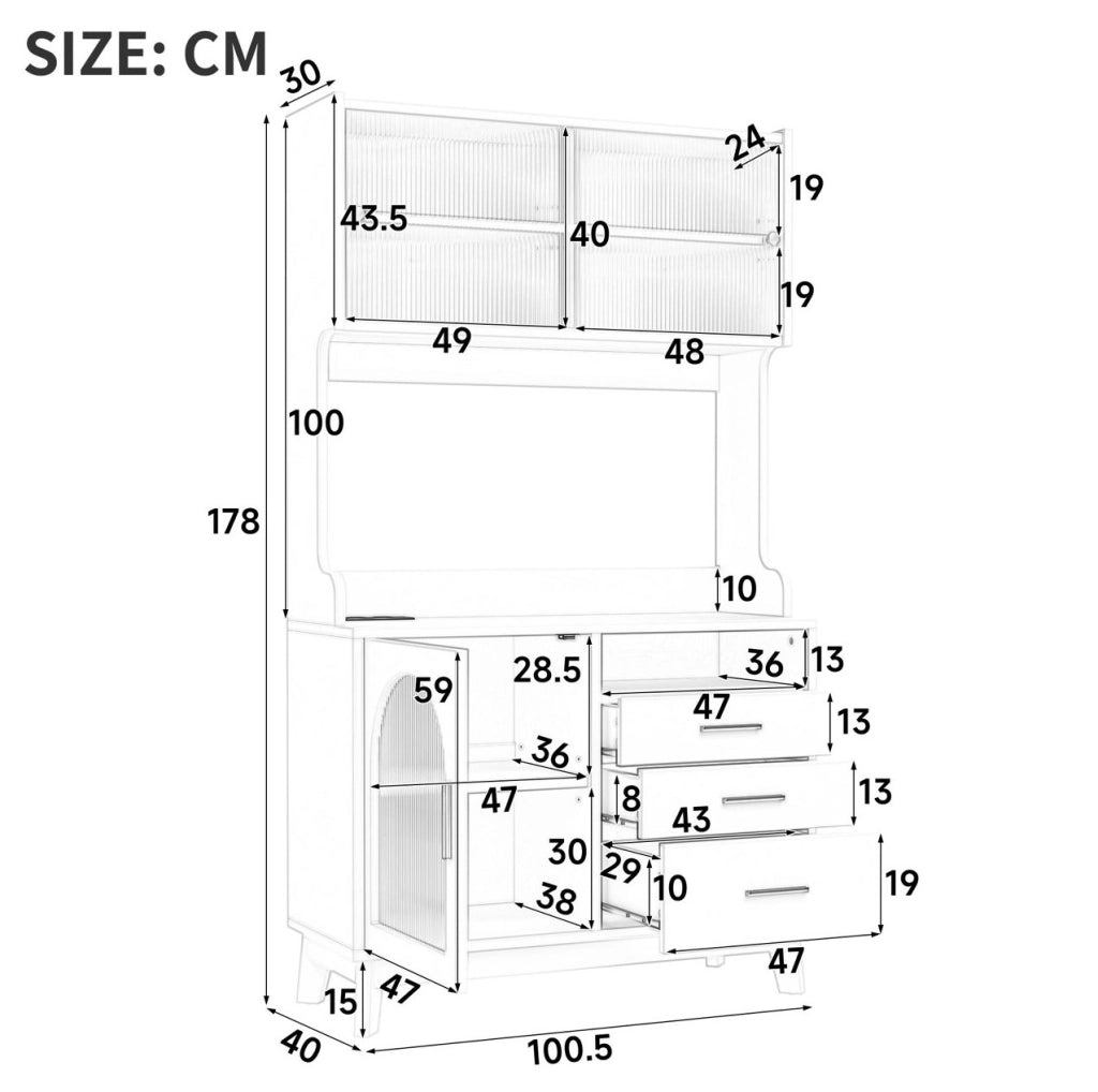 Credenza alta con frontale in acrilico e prese integrate