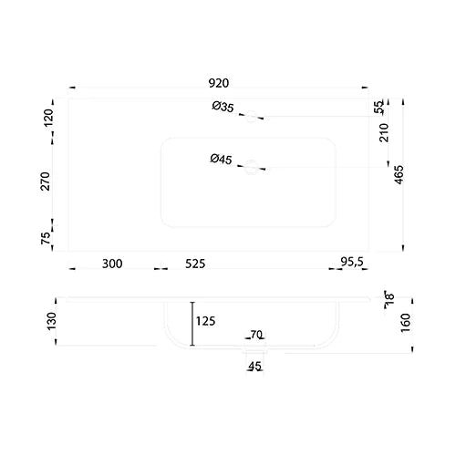 Consolle con vasca laterale LINPH Vasca Sx 121x46x18
