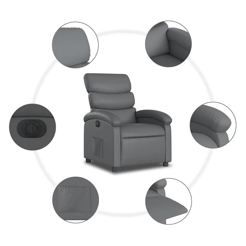 Poltrona | Sedia Relax Reclinabile Elettrica Grigia in Similpelle