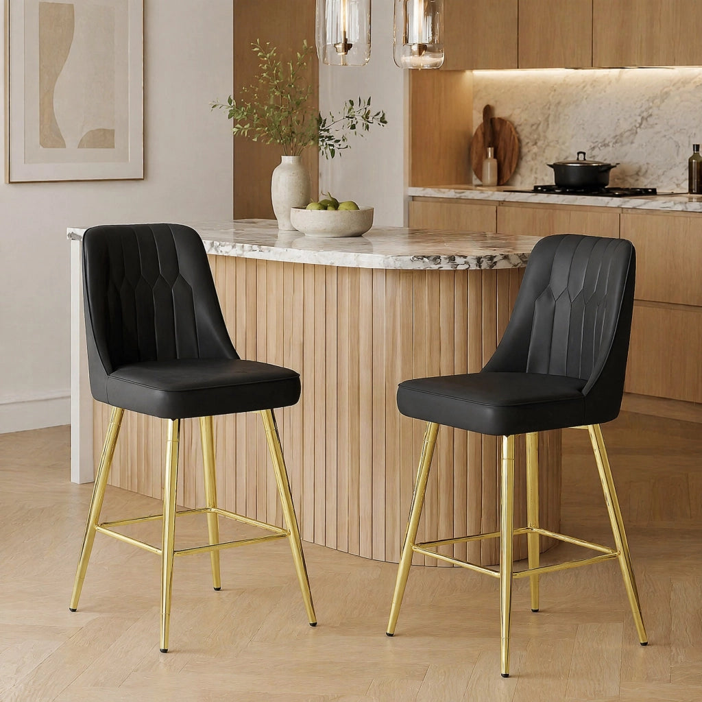SGABELLI BAR Set da 2 pezzi h 100 cm in PU nero e metallo oro