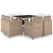 Set da Pranzo da Giardino 9 pz con Cuscini in Polyrattan Beige 42545