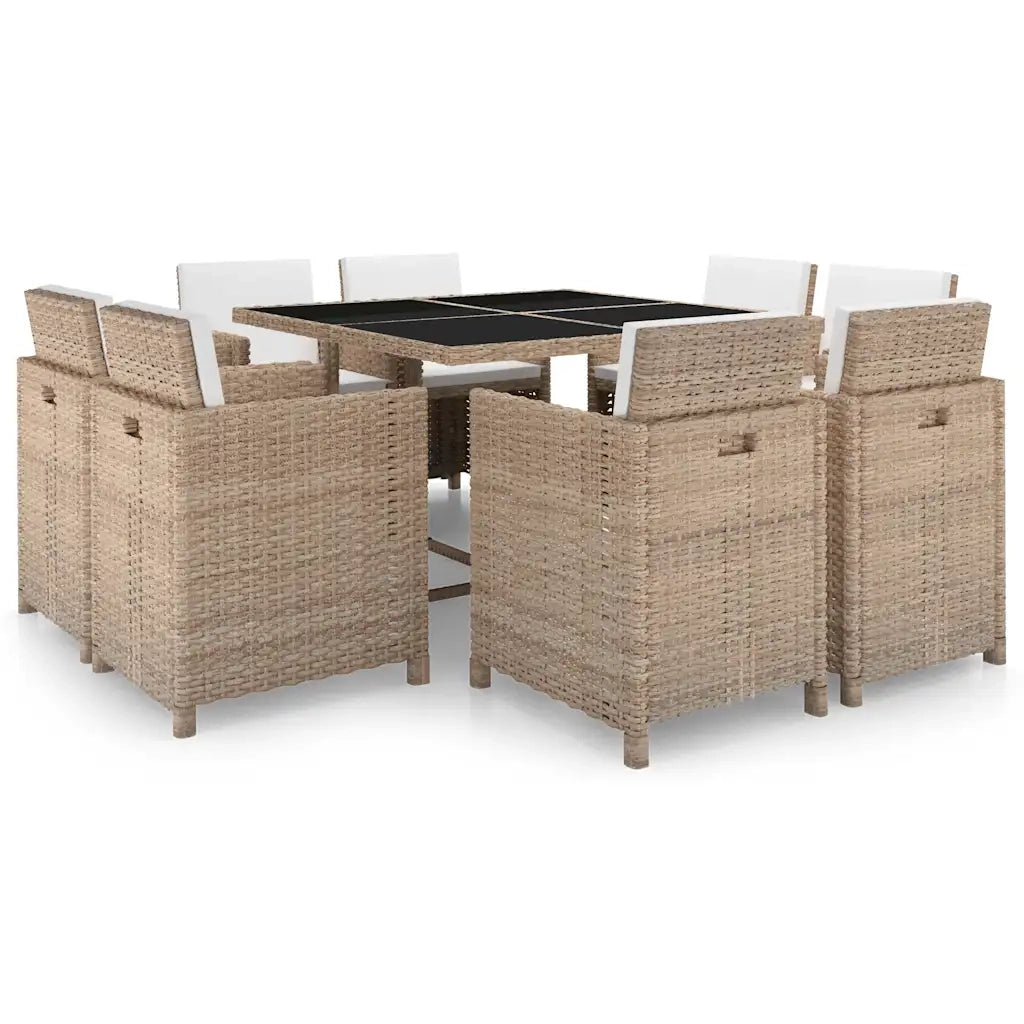Set da Pranzo da Giardino 9 pz con Cuscini in Polyrattan Beige 42545