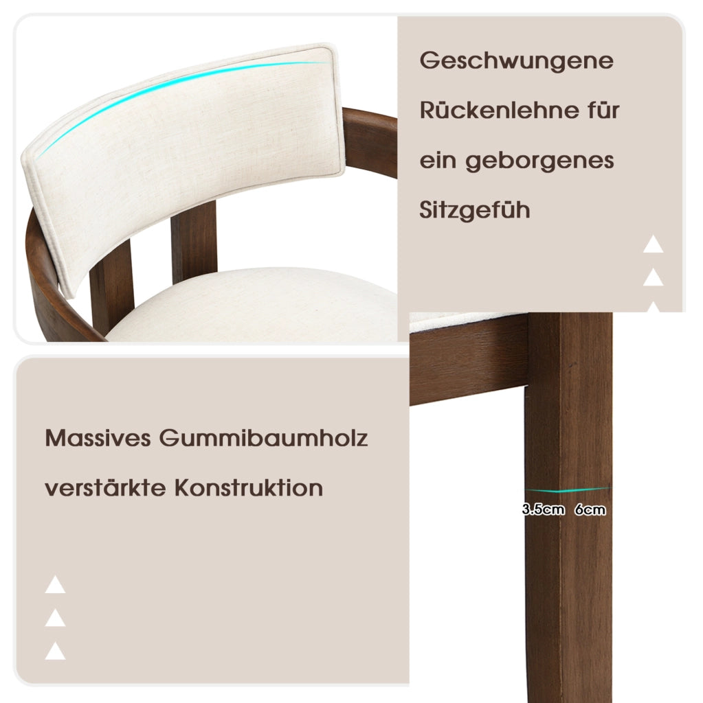 SEDIA con braccioli Set da 6 pezzi Legno massello e lino colore noce