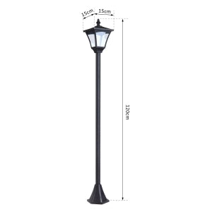 LANTERNA Solare da Giardino 15x15x120 cm Plastica Nera con Picchetto