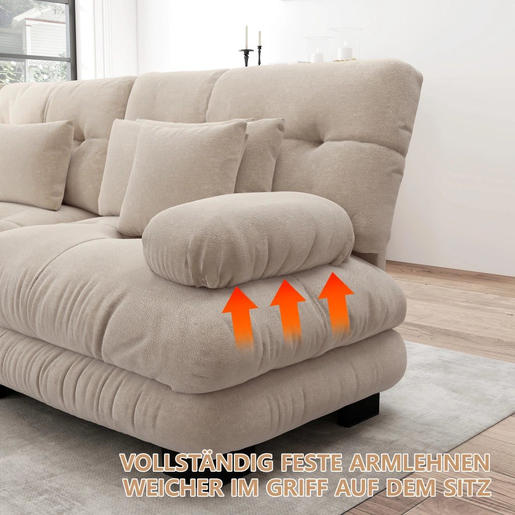 Divano angolare a 2 posti modulare in ciniglia color caffè chiaro con 4 cuscini 220 × 77 × 81 cm