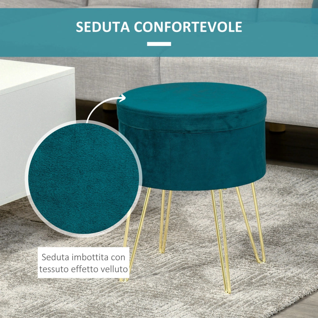 Pouf Contenitore ¨C Minimal ¨C Verde Velluto Legno