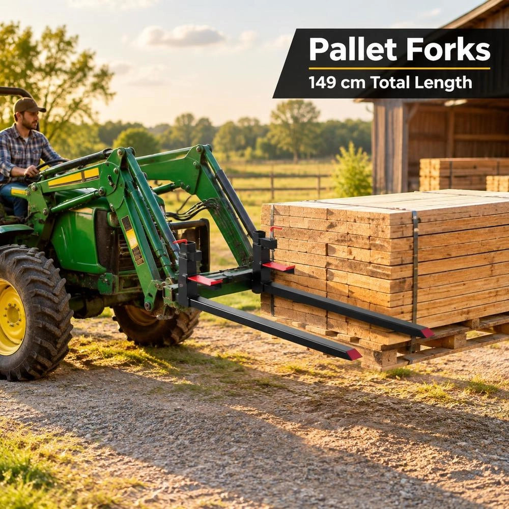 Pallet Forks, 2000 Lbs Clamp On Pallet Forks, 60-Inch Total Length Heavy-Duty Tractor Fork With Adjustable Stabilizer Bar For Tractor Attachments, Loader Bucket, And Skid Steer, Black