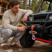 Electric Winch, 2048 Kg Pulling Force, 12 V DC For Off-road Vehicles/UTVs, With 12-strand Synthetic Rope (Φ1/4 Inch X 39 Feet), Aluminum Rope Guide, Remote Controls, IP55 Water Resistance