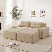 Divano Modulare a U con Ottoman ¨C MINIMAL ¨C Velluto a Coste, Beige, 2 Posti