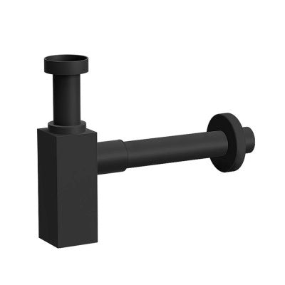 Sifone lavabo nero opaco quadrato universale in ottone