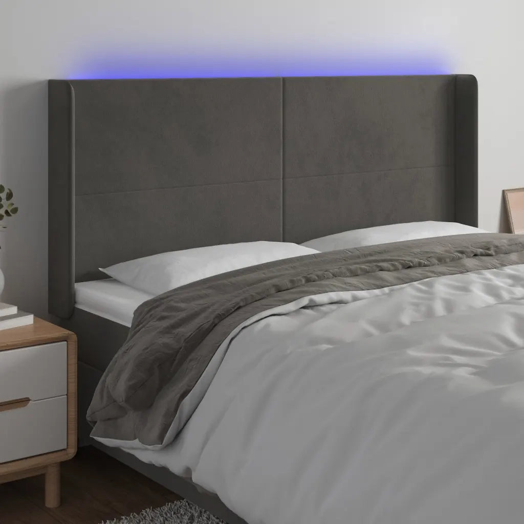 Testiera | Testata a LED Grigio Scuro 163x16x118/128cm in Velluto