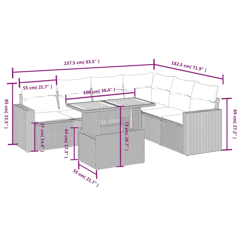 Set Divani da Giardino con Cuscini 7pz Nero Polyrattan