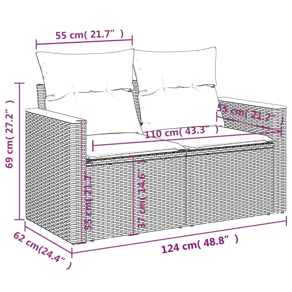 Set Divano da Giardino 9 pz con Cuscini Beige in Polyrattan 3226401