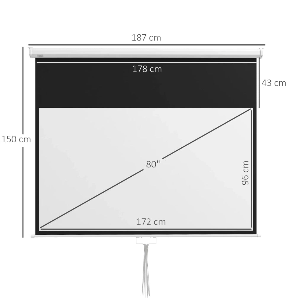 Schermo di proiezione a parete o soffitto 16:9 187 x 8 x 150 cm 4k oscurante per soggiorno moderno ed essenziale in plastica bianca 21_0000017