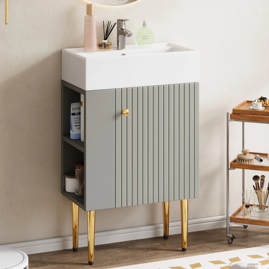 Mobile bagno con lavabo e sottolavabo 55 cm, grigio chiaro
