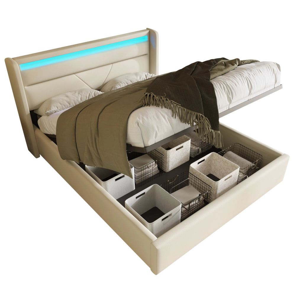 Letto contenitore 160x200 con testiera LED bianca