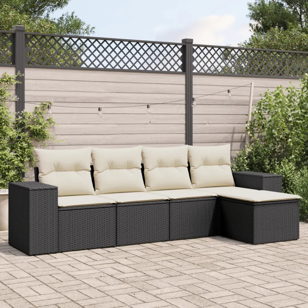 Set Divani da Giardino 5 pz | Set Salotto da Giardino con Cuscini in Polyrattan Nero