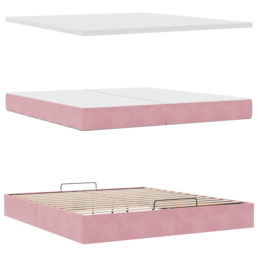 Struttura Letto Pouf con Materassi Rosa 200x200 cm Velluto 3313498