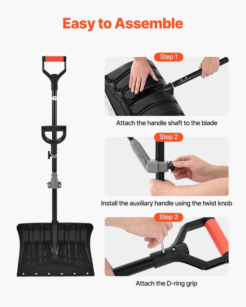 Pala da Neve 45,5 cm H458 in Plastica Nera con Manico in Acciaio a D Ergonomico Antiscivolo Leggera per Giardino Vialetto Casa