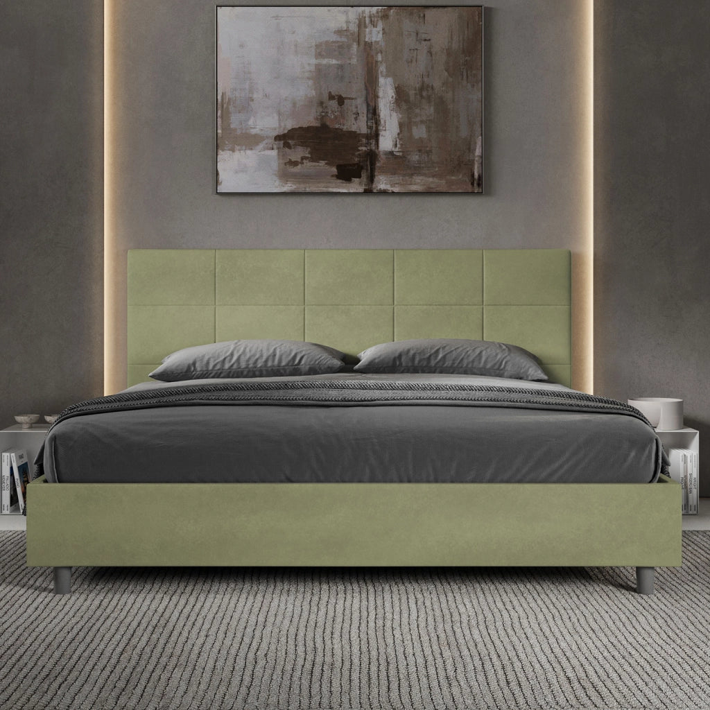 BS COM Letto matrimoniale king size contenitore imbottito 200x200 microfibra tè verde