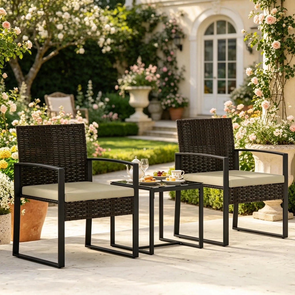 Set mobili da giardino, tavolo e 2 sedie per patio e bistro