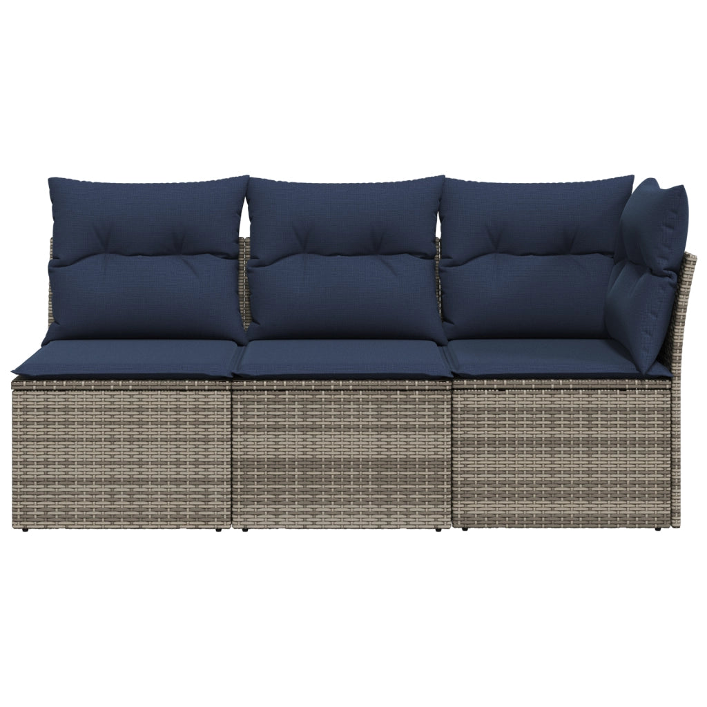 Divano da Giardino con Cuscini 3 Posti Grigio in Polyrattan 366165