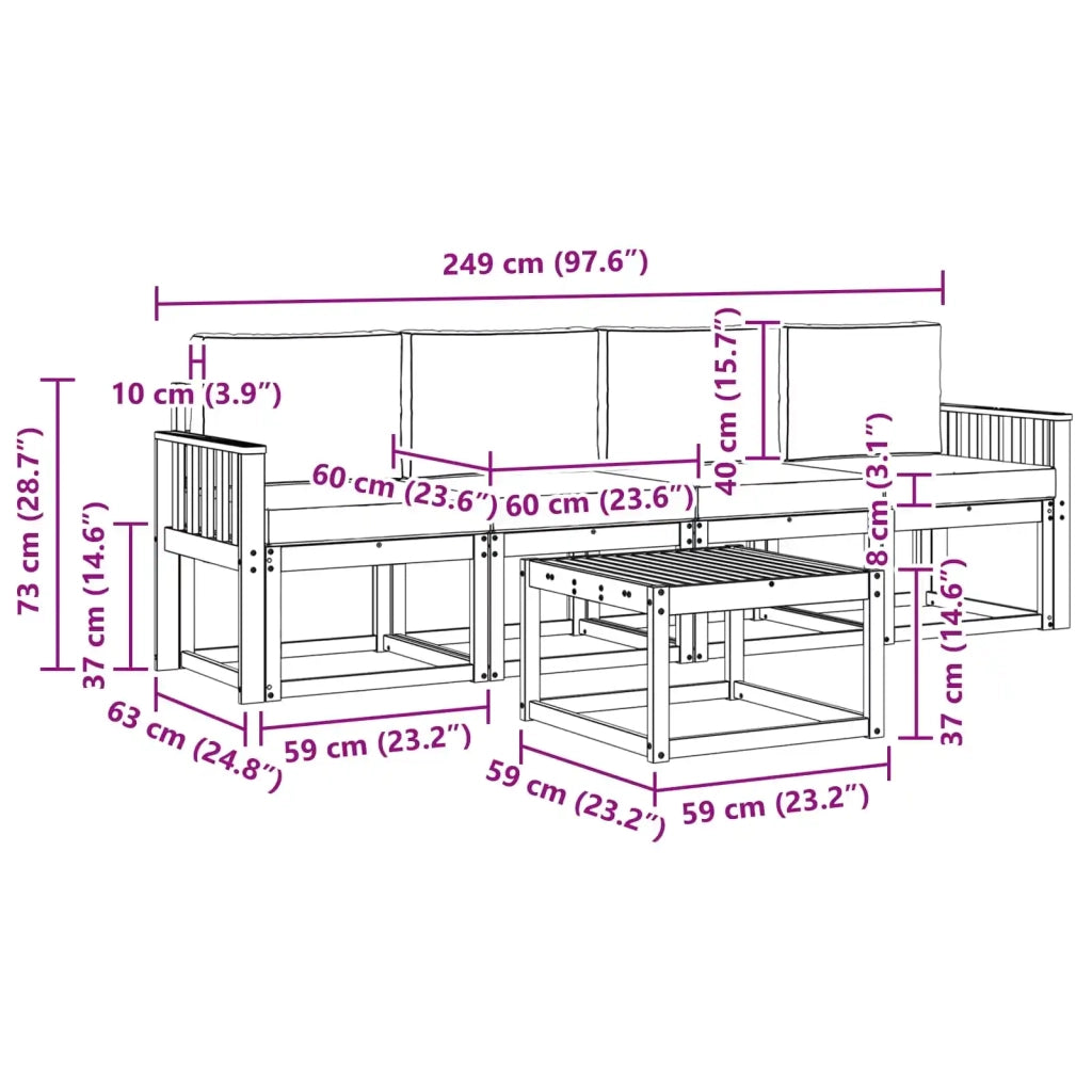 Set di divani da esterno 5 pz Bianco e Grigio Chiaro Poliestere 3387205